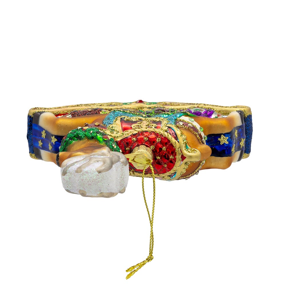 Decorative Christmas tree ornament with colorful design on a white background