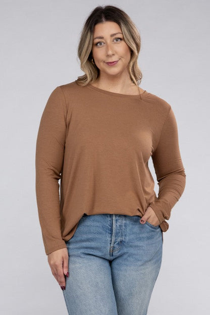 ZENANA Plus Long Sleeve Round Neck Round Hem Top