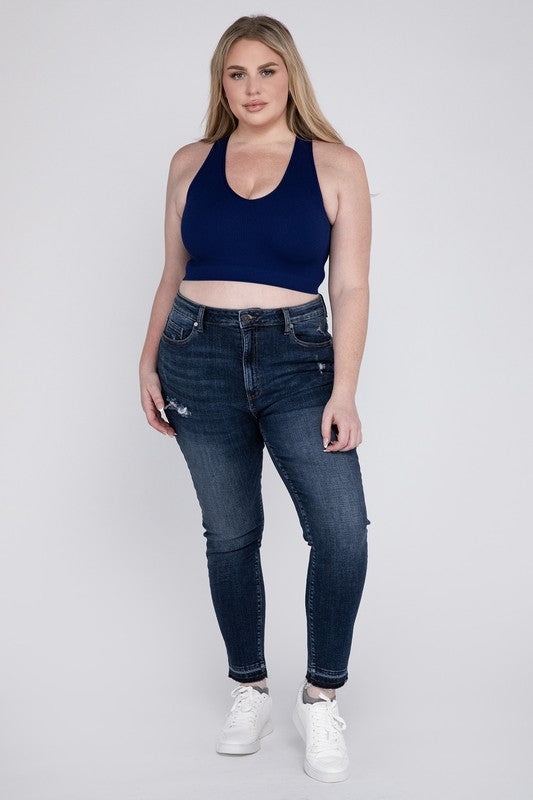 ZENANA Plus Ribbed Cropped Racerback Tank Top