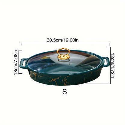Elegant Marble Ceramic Oval Casserole Dish with Lid