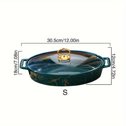 Elegant Marble Ceramic Oval Casserole Dish with Lid