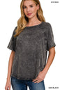 Zenana Back Patch Crinkle Washed Raglan Sleeve T-Shirts
