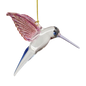 Feeding Hummingbird glass Ornament - Pink Wings / Blue Tail / Blue Beak