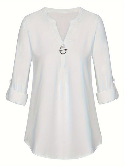 Women's Pearl Button Blouse - Long Sleeved Casual Versatile Top