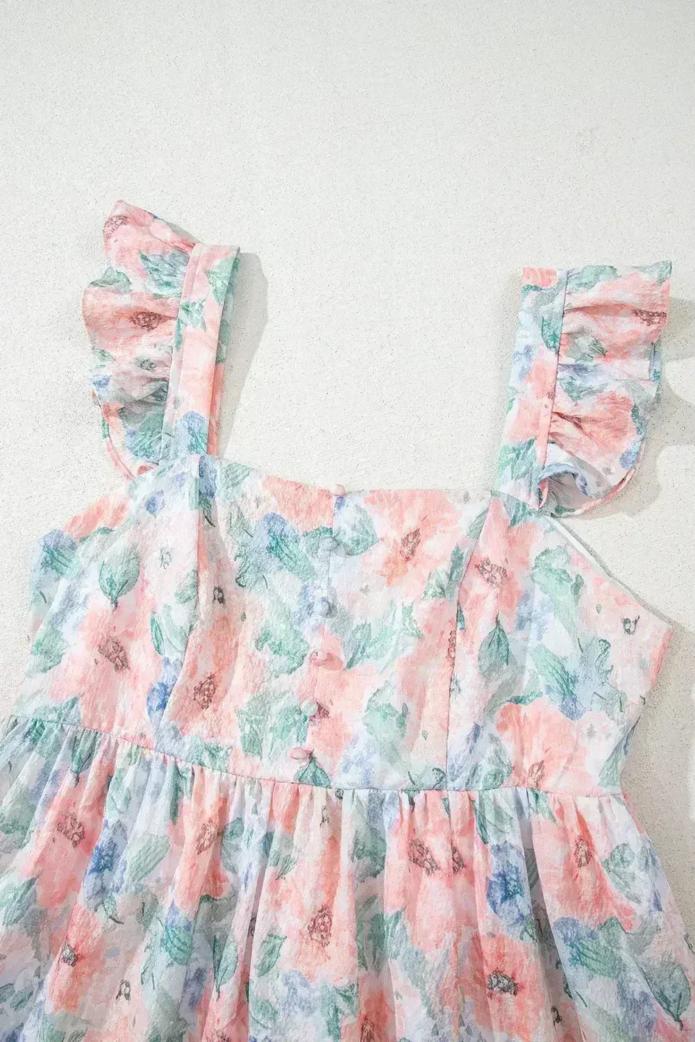Pink Floral Print Square Neck Backless Dress with Slit