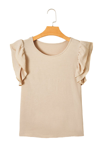 Aqua Ruffle Sleeve Blouse - Clearly Aqua Solid Color Crinkled Top