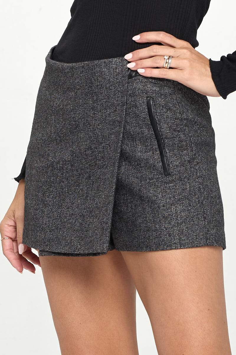 Asymmetrical Wrap Mini Skort with Faux Leather Trim | Apparel | Kitchen + Metal