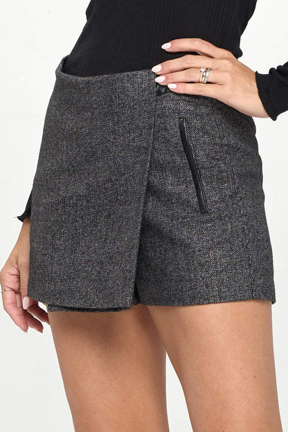 Asymmetrical Wrap Mini Skort with Faux Leather Trim | Apparel | Kitchen + Metal