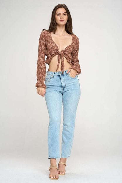 Tie Front Long Sleeve Crop Cardigan Ditsy Floral | Apparel | Kitchen + Metal