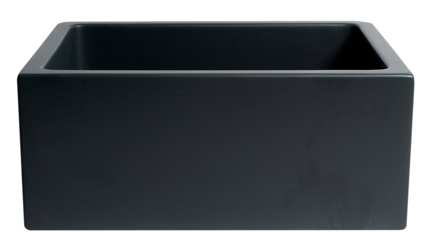 ALFI brand AB2418HS AB2418HS-B 24 inch Biscuit Reversible Smooth / Fluted Single Bowl Fireclay Farm Sink