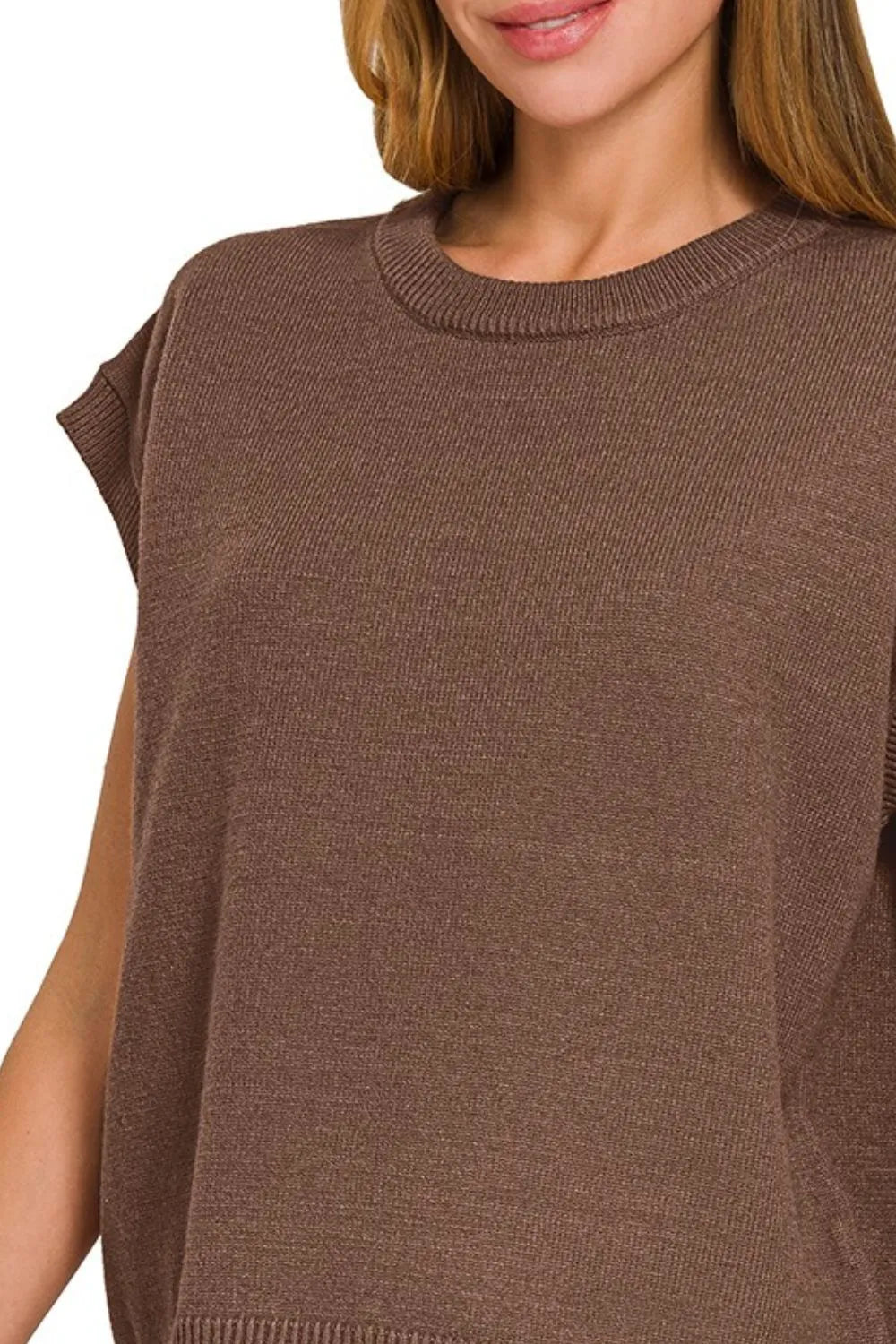 Zenana Oversized Viscose Sweater Vest in Brown