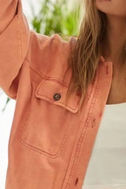 BiBi Washed Button Up Shacket with Chest Pockets for Women Women's Jacket