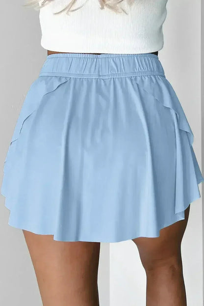 Light Green Drawstring High Waist Lined Tennis Skort
