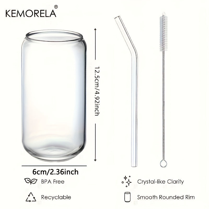 KEMORELA CanShaped Drinking Glass Set with Straw and Lid
