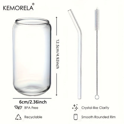 KEMORELA CanShaped Drinking Glass Set with Straw and Lid