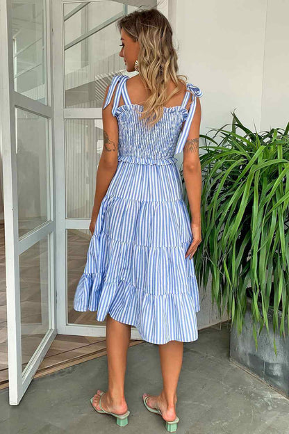 Striped Tie Shoulder Dress
