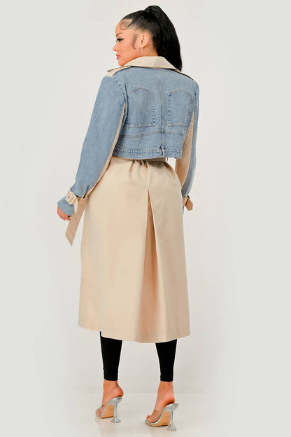 Denim Contrast Belted Trench Coat