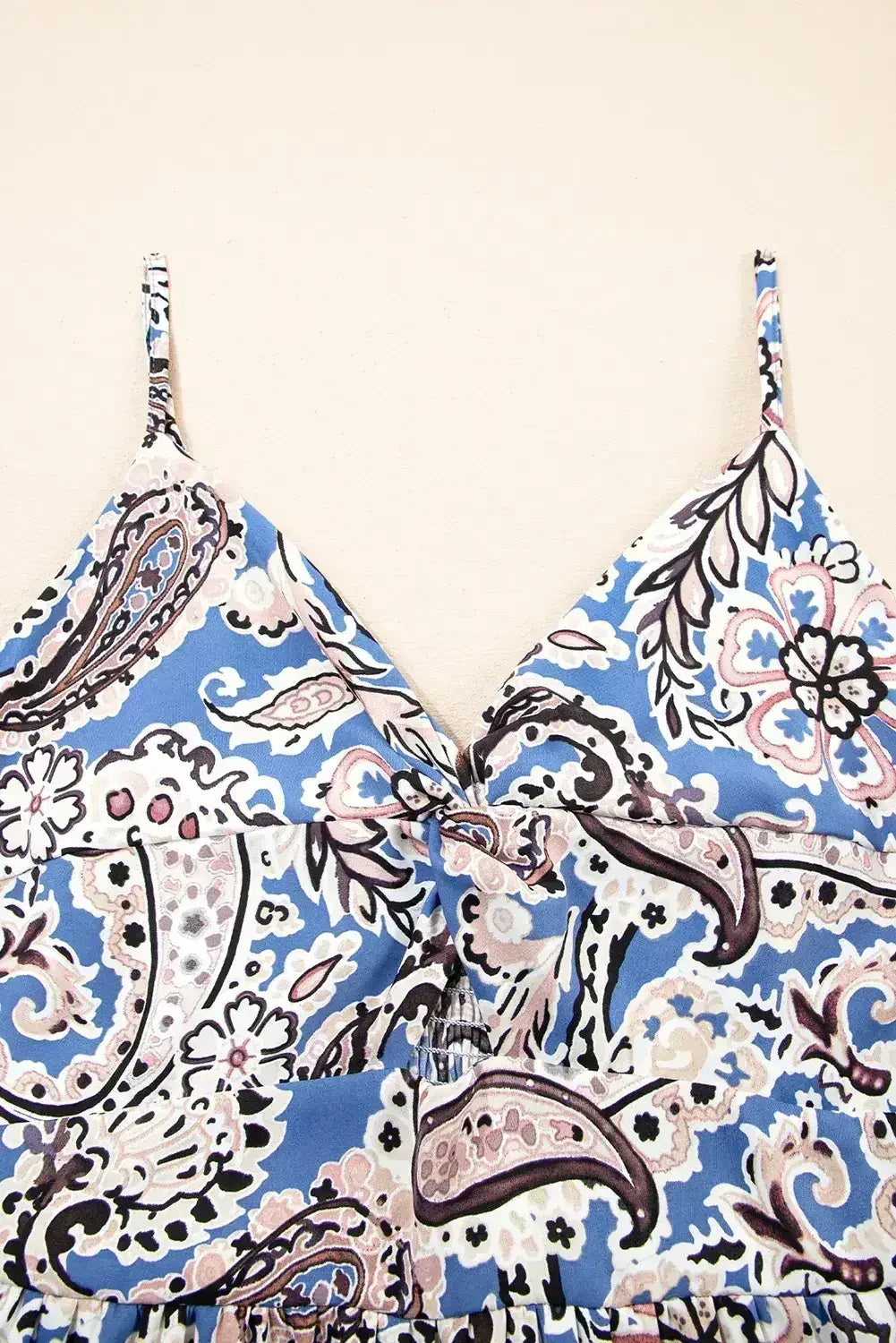 Blue Paisley Print Twist Boho Maxi Dress