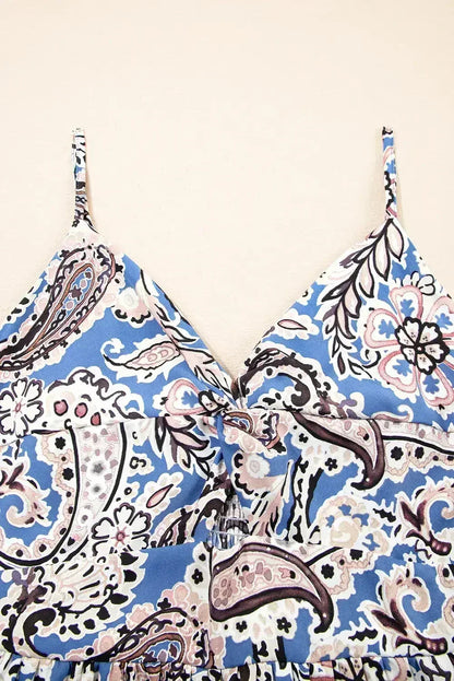 Blue Paisley Print Twist Boho Maxi Dress