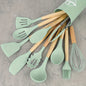 12Piece Silicone Kitchen Utensil Set with Wooden Handles