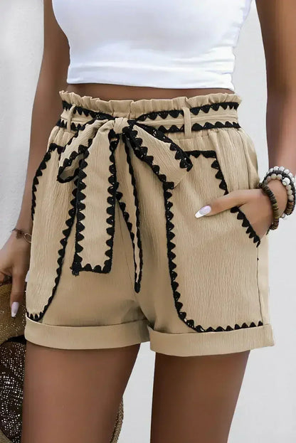 Smoke Gray Ricrac Knot Waist Casual Shorts
