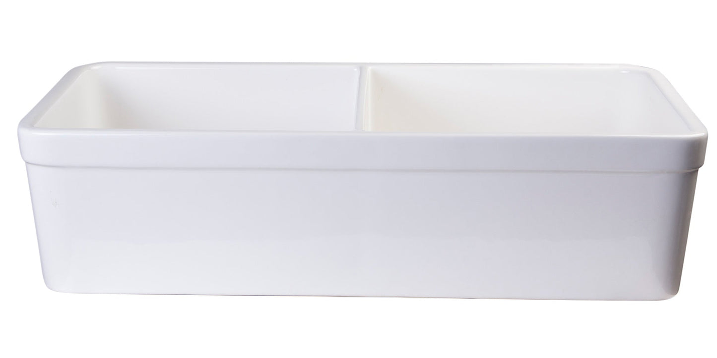 ALFI brand AB512 AB512-W White 32" Double Bowl Lip Apron Fireclay Farmhouse Kitchen Sink with 1 3/4" Lip