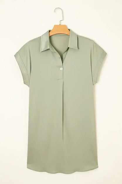 Rose Red Buttoned Collar Shift T Shirt Dress