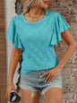 Eyelet Flutter Sleeve Top - Round Neck & Stylish Women's Top