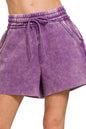 Zenana Acid Wash Fleece Drawstring Shorts With Pockets in Violet