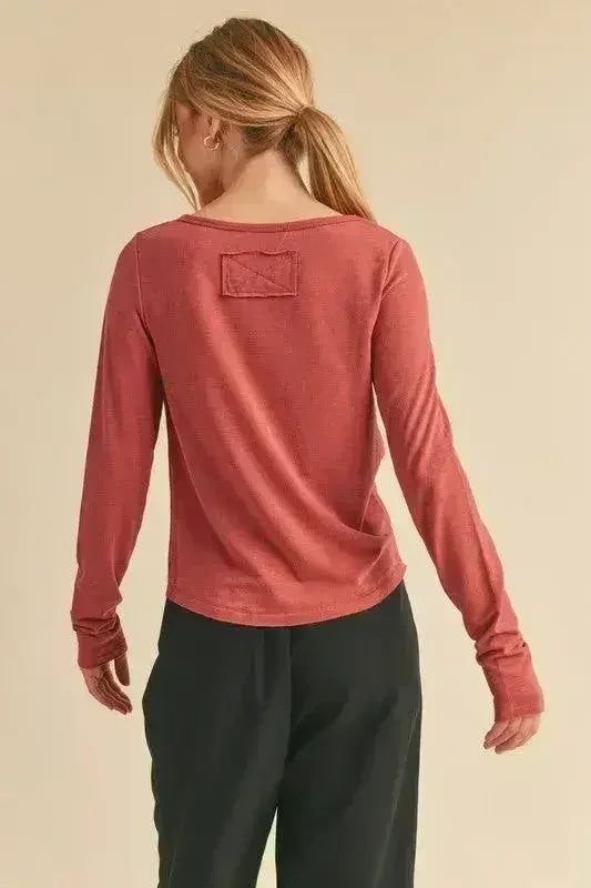 Ruched Front Long Sleeve T-Shirt - Slimming Top | Femstylo