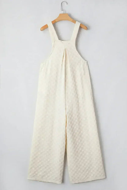 Beige Checkered Pocket High Waist Wide Leg Overall