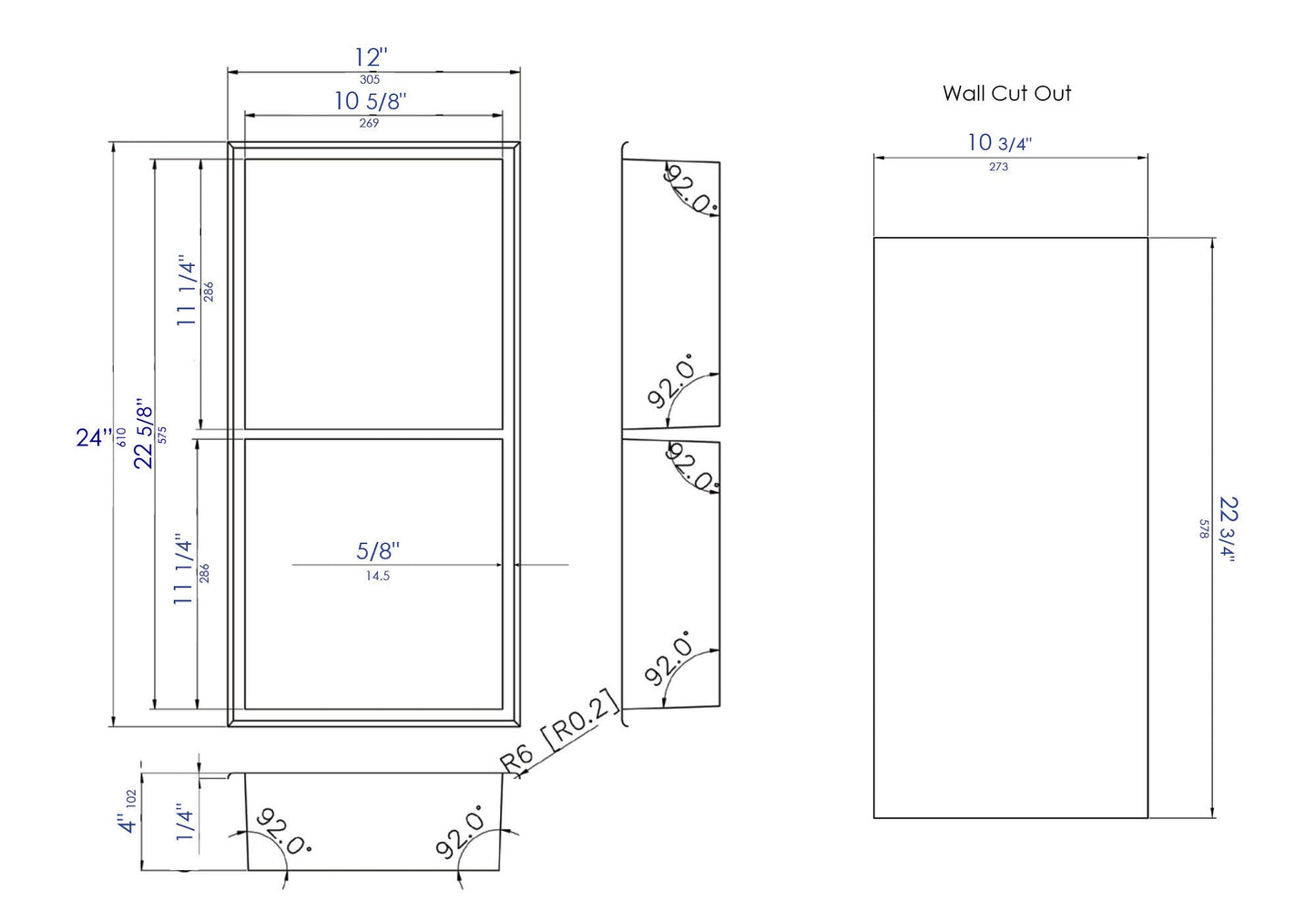 ALFI brand ABNP1224 12" x 24" Stainless Steel Vertical Double Shelf Shower Niche