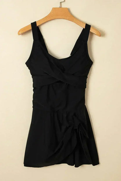 Navy Blue Adjustable Straps Cutout Ruched Knot Slit One Piece Swim Dress