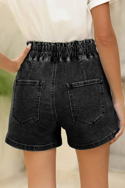 Grey Drawstring High Waist Casual Denim Shorts