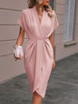 Summer Batwing Sleeve Dress - Stylish V-neck Pleated Short Sleeve Dress for Women