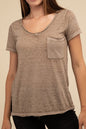 ZENANA Washed Melange Burnout Scoop V-Neck Top
