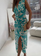 Full Size Slit Printed V-Neck Midi Dress Plus Size
