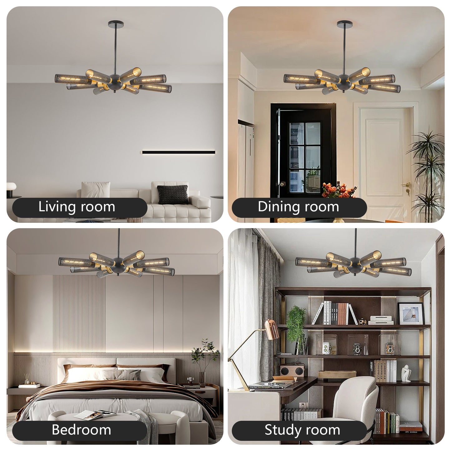 Modern Industrial Sputnik Chandelier, 8-Light Black and Gold Metal | Kitchen [Metal] | Kitchen + Metal