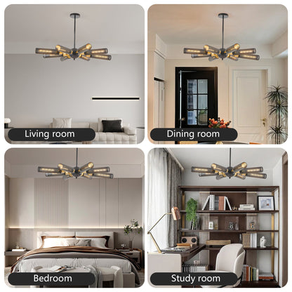 Modern Industrial Sputnik Chandelier, 8-Light Black and Gold Metal | Kitchen [Metal] | Kitchen + Metal