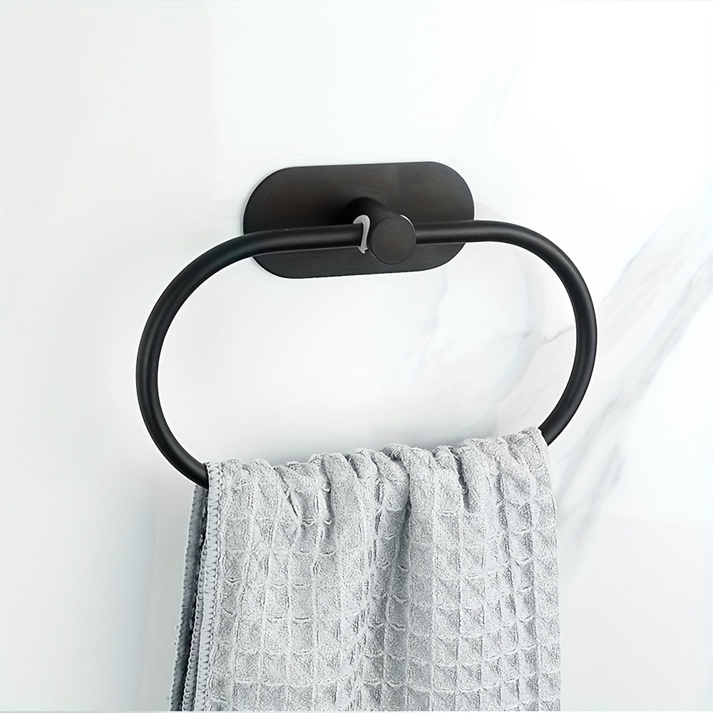Sleek NoDrill Black Silver Towel Rack  Holder