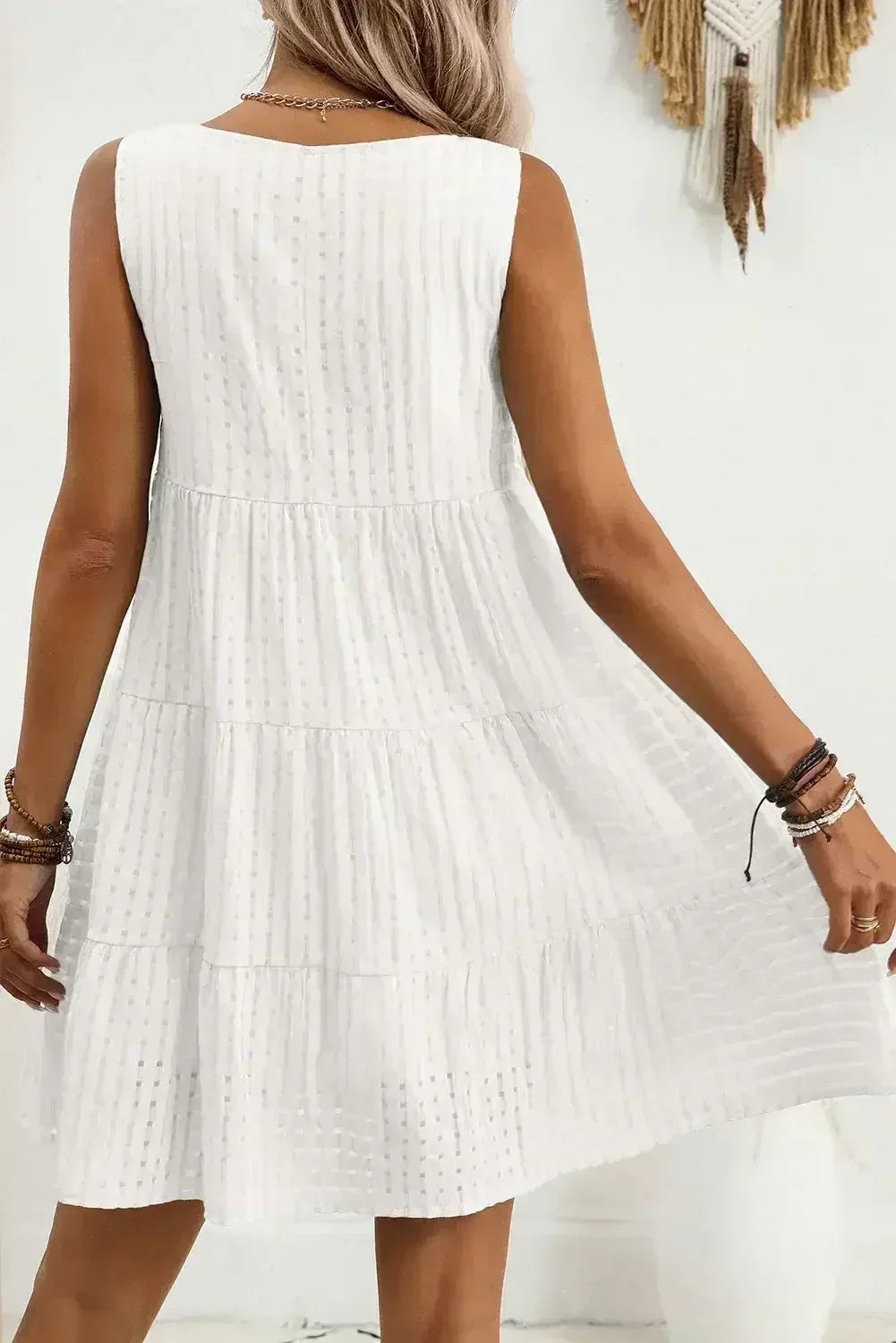 Light Blue Gingham High Waist Sleeveless Mini Dress