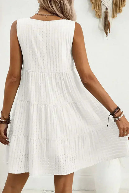 Light Blue Gingham High Waist Sleeveless Mini Dress