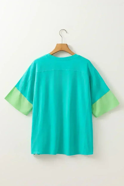 Aruba Blue Frayed Star Patched 4th of July Oversize T Shirt