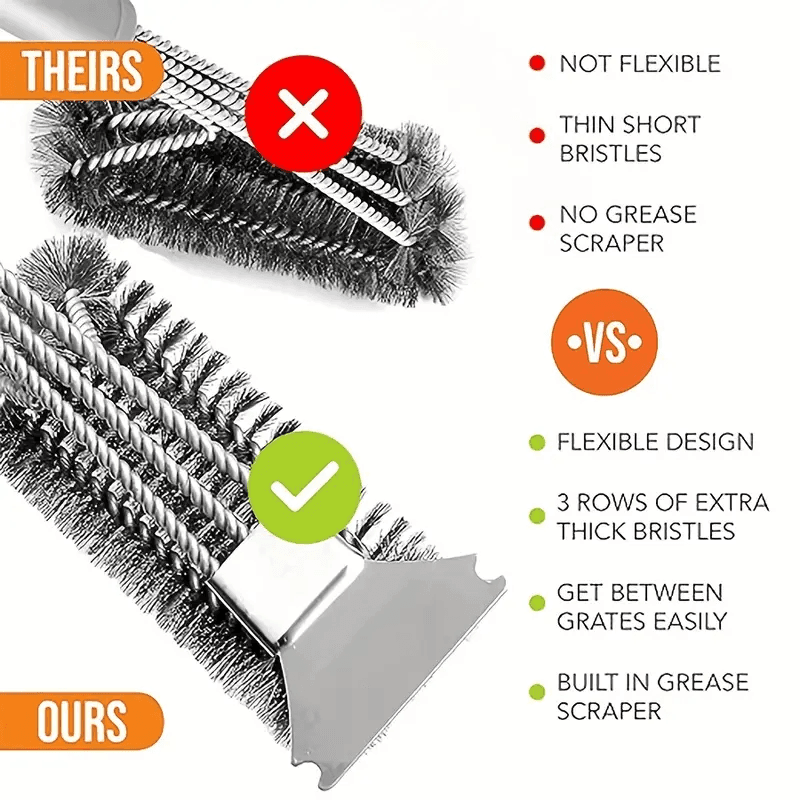 Non-stick Stainless Steel BBQ Cleaning Brush with Safe Bristles