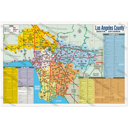Los Angeles Zip Code Map - SOUTH (Areas Colored) - POSTER PRINTS