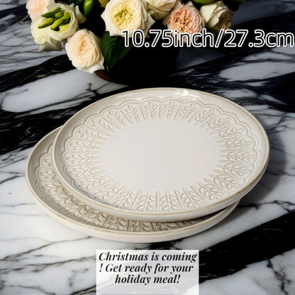 Artena Floral Embossed Ceramic Dinner Plate Set  27cm  22cm Microwave