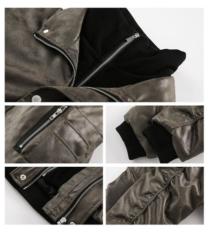 American-style Fake Two-piece Suede Bomber Jacket Cotton-padded Jacket