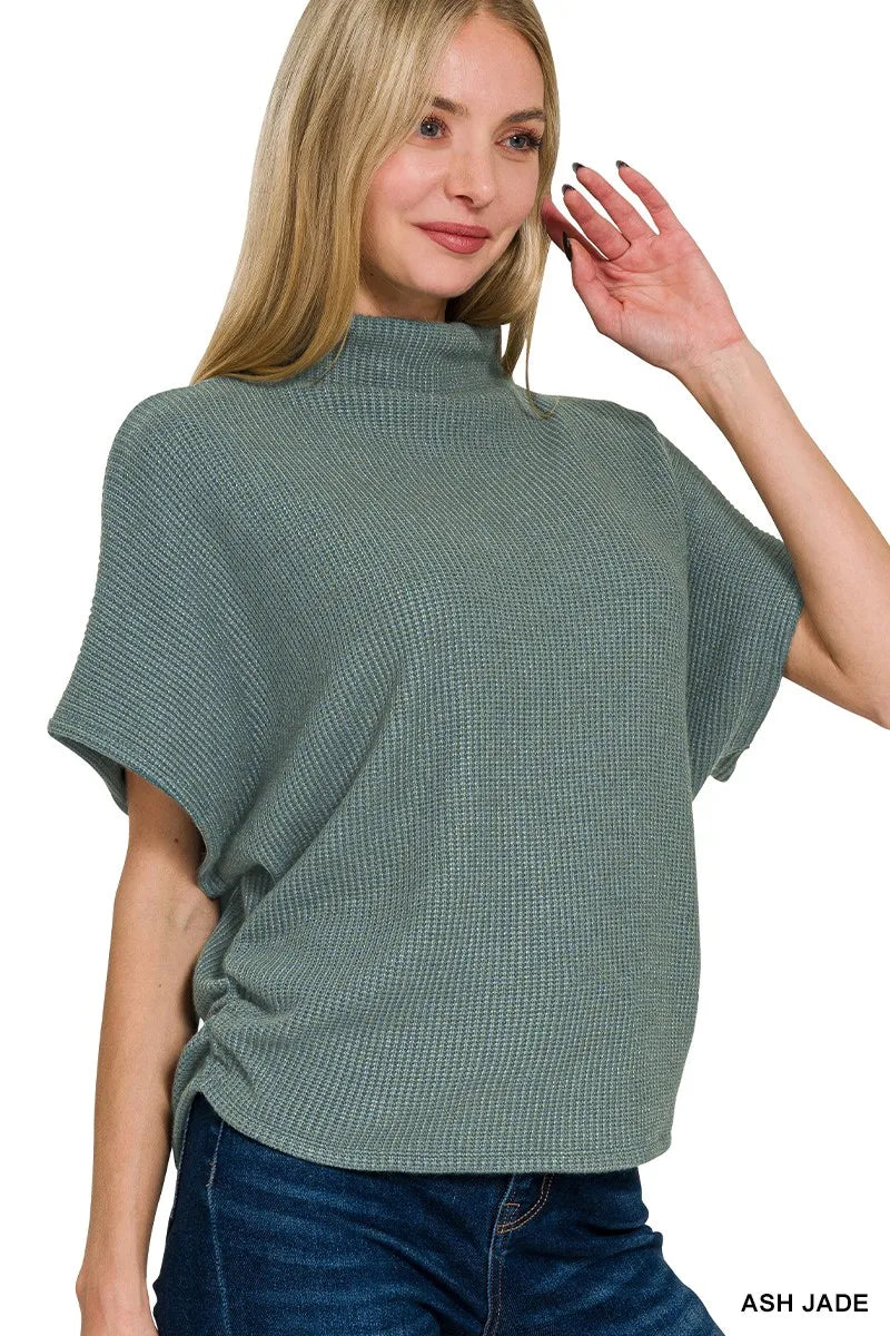 Zenana Mock Neck Top and Pants Sweater Set in Jade