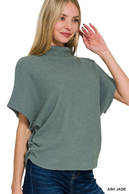Zenana Mock Neck Top and Pants Sweater Set in Jade