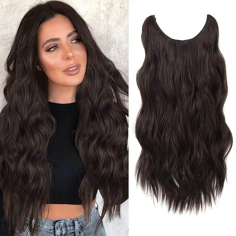 Premium Synthetic Invisible Wire Hair Extensions – Long Wavy Synthetic Hairpiece for Women, No Clips